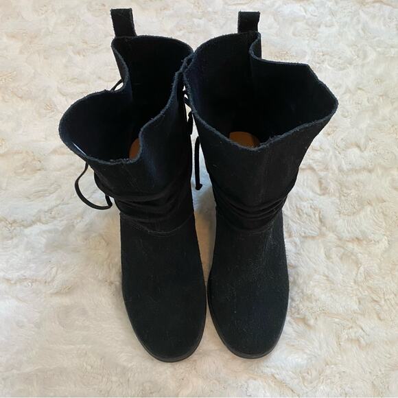 Toms Mila Black Suede Block Heel Lace Up Slouchy Boho Boots Size 8 Womens - Picture 5 of 16